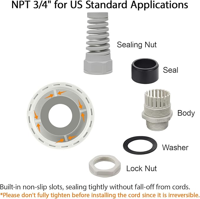 2Pcs NPT 3/4" IP68 Waterproof Cable Gland Flex Spiral Strain Relief Grey Nylon - Image 3