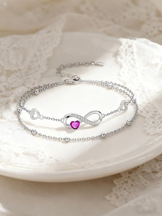 Dorunmo Infinity Heart Anklet Bracelet for Women 925 Sterling Silver Adjustable Infinity Birthstone Bracelet Friendship Jewelry Gifts for Women Birthday Christmas