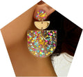 Women's Multicolor Confetti Acrylic Earrings - Boho Geometric Half Moon Dangle Earrings, Funky Neon Sparkly Statement Earrings for Summer Party & Daily Wear