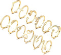KOHOTA 12PCS Adjustable Knuckle Rings for Women 14K Gold Plated Silver Simple Stacking Rings Pack Open Knot Star Moon Butterfly Dainty Thumb Ring Set for Women