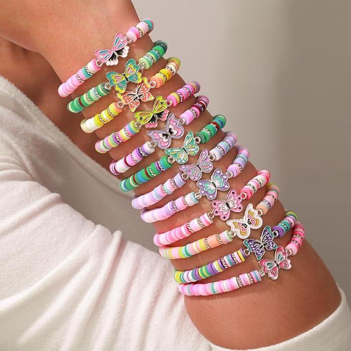 Friendship Bracelets Boho Stackable Bracelets for Women Surfer Heishi Clay Bead Bracelets Stretch Preppy Bracelets Colorful Boho Bracelets for Women