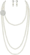BABEYOND 1920s Gatsby Pearl Necklace Vintage Bridal Pearl Necklace Earrings Jewelry Set Multilayer Imitation Pearl Necklace with Brooch