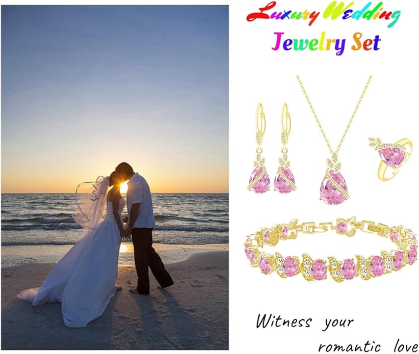 LMXXVJ Jewelry Set for Women,Teardrop Cubic Zirconia Necklace Earrings Adjustable Ring Bracelet Jewelry Set Formal Jewelry Gift