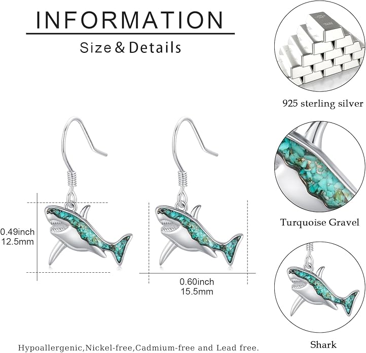 Ocean Earrings 925 Sterling Silver Turquoise Sea Animal Dangle Drop Earrings Beach Themed Jewelry Gifts for Women Girls