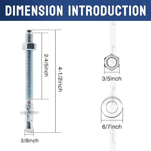 3/8 Concrete Anchors, 3/8 Wedge Anchors Bolts, 4-1/2" L, equipment bases - Image 2