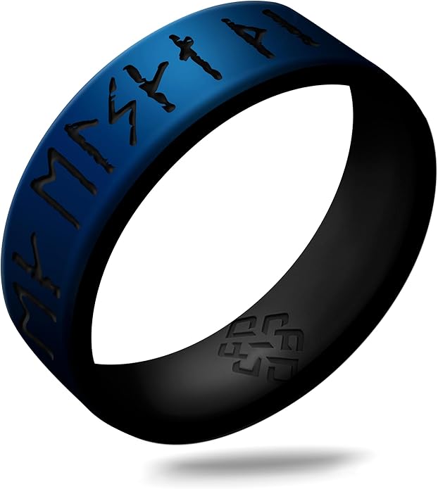 Knot Theory Viking Silicone Ring - I Love You in Rune Characters Breathable Comfort Fit - Valentine's Engagement Mens Wedding Band