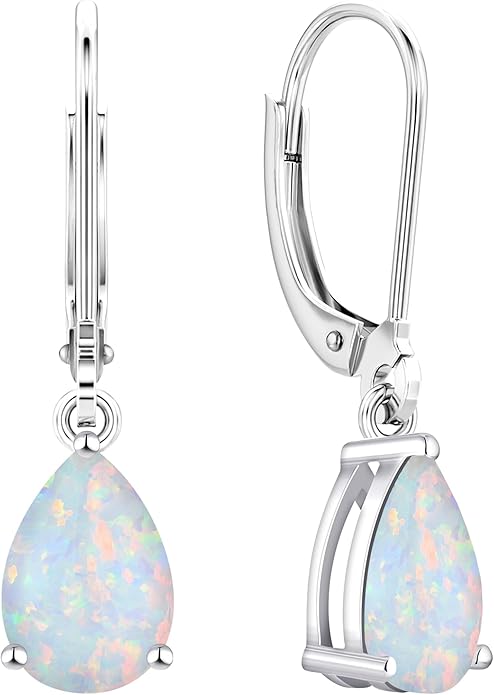 YL 925 Sterling Silver Teardrop Dangle Drop Earrings for Women 7x10 MM Solitaire Birthstone Leverback Jewelry