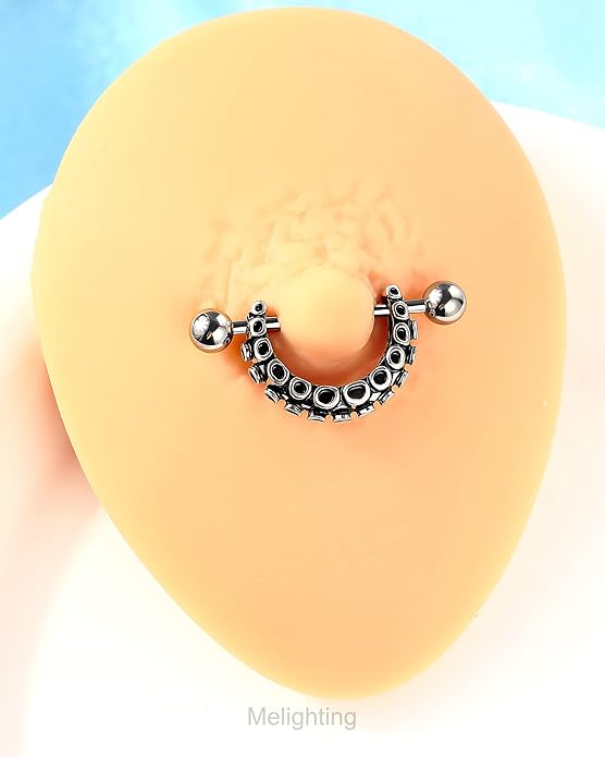 Melighting Nipple Rings 14G, Octopus Nipple Piercing Jewelry for Women Stainless Steel 316L, Nipple Barbell, Nipple Jewelry Body Piercing Jewelry