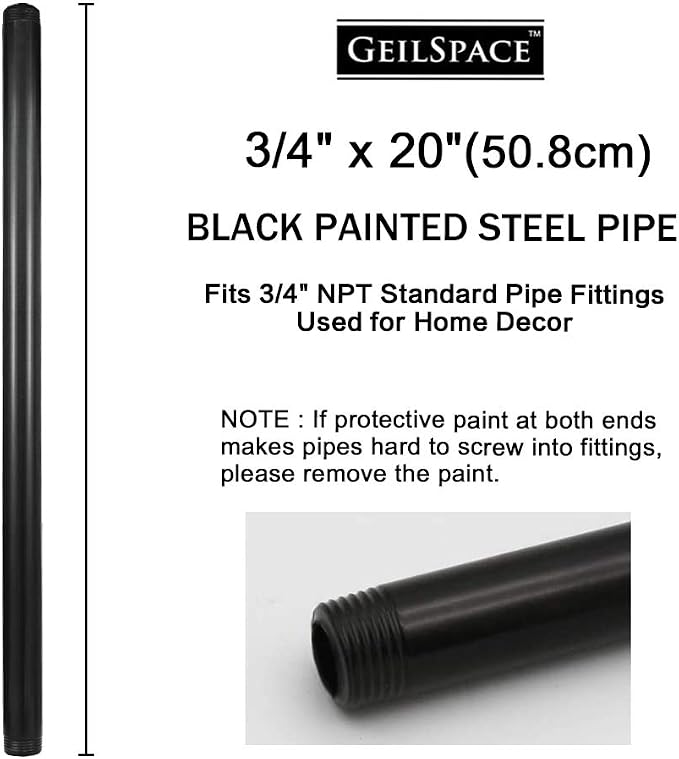6 Pack 3/4" × 20" Pre-Cut Black Metal Pipe, Industrial Steel Fits Standard - Image 2
