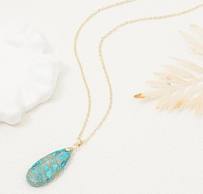 Stone Necklaces for Women Teardrop Gemstone Pendant Necklace Natural Stone Chain Necklaces