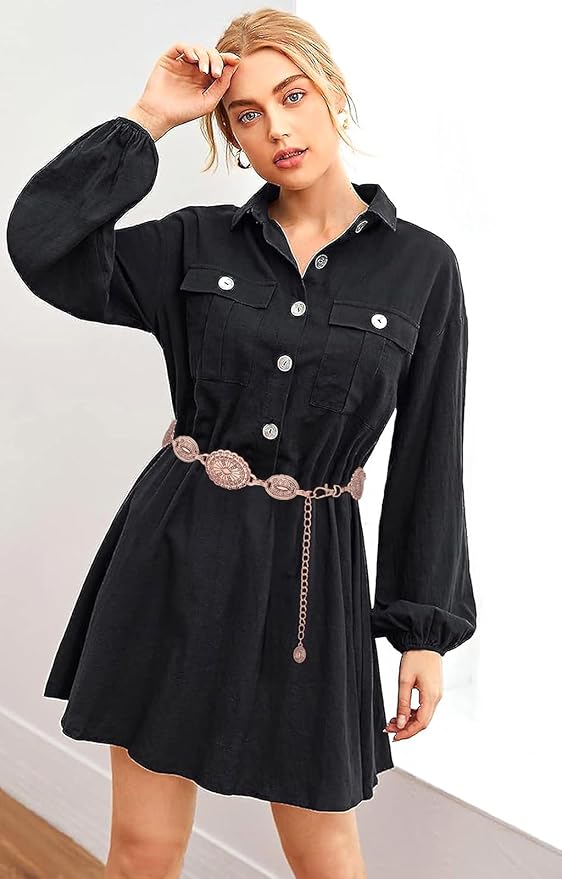 Women's Concho Chain Belt Western Cowgirl Metal Waist Chain Belt for Dress