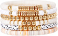 GOOJIDS Surfer Heishi Clay Bead Bracelets for Women Bohemian Stackable Gold Plated Beaded Stretch Bracelets Elastic Layering Friendship Bracelets Set Boho Jewelry