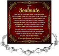 To My Soulmate Bracelet for Women, Heart Chain Bracelet with Shiny Stones, Perfect Birthday or Anniversary Christmas Gift for Soulmate with Message Card and Gift Box