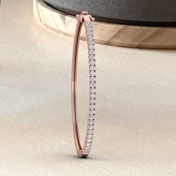 1.5 Carat Round Cut Prong Set Natural Diamond Womens Bangle Bracelet in 14K Gold (SI1-SI2 Clarity)