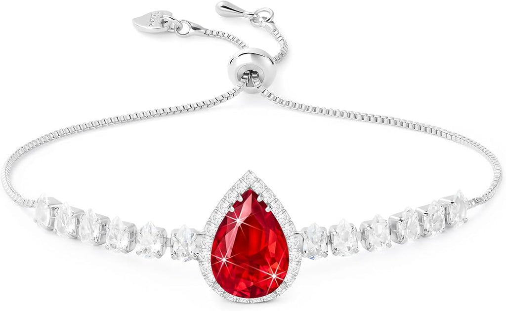 Linawe Crystal Imitation Diamond Rhinestone Charm Bracelets for Women, Gold/Silver/Rose Gold Adjustable Chain Bracelet, Teardrop Birthstone Cubic Zirconia Prom Costume Wedding Jewelry