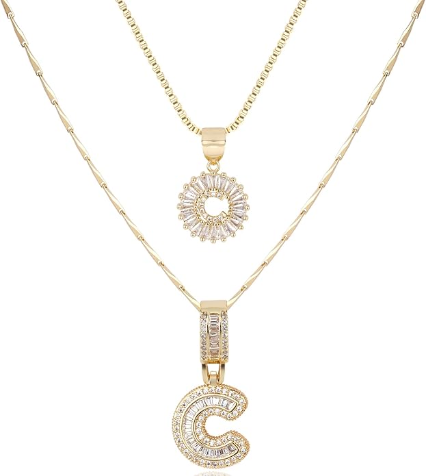 14K Gold Plated Alphabet Necklace Cubic Zirconia Letter Pendant, Personalized Name Jewelry Gift for Women, Customizable A-Z, Birthday/Mothers Day Gifts for Womens