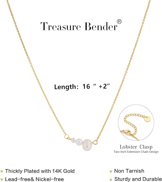 Pearl Necklaces for Women Trendy, 14k Gold Plated Dainty Necklace Simple Pearl Drop Single Charm Pendant Necklace Birthday Wedding Gifts Gold Jewelry for Women