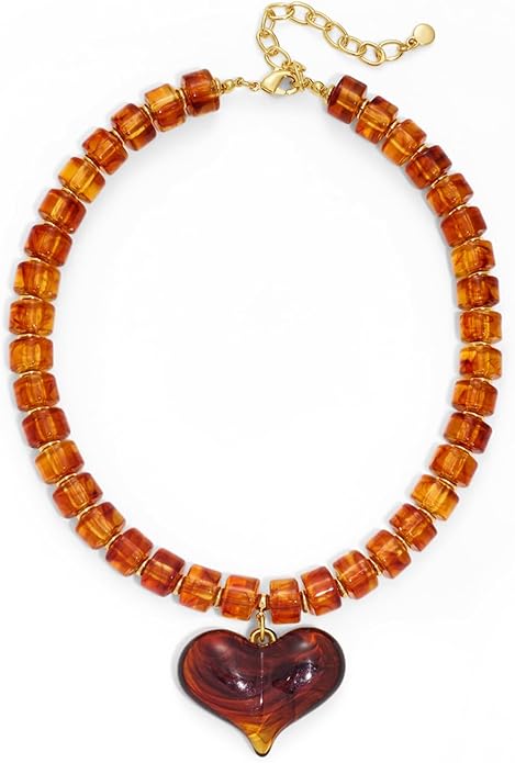 WOWORAMA Chunky Heart Necklaces for Women Colorful Resin Beaded Choker Necklace Gold Puffy Heart Statement Necklace Trendy Acrylic Choker Jewelry