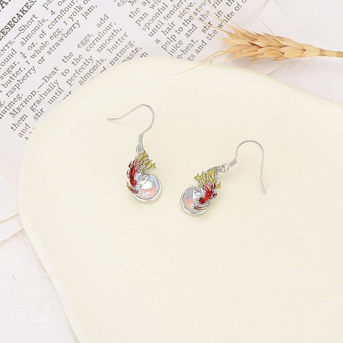 PELOVNY Animal Dangle Earrings Sterling Silver Hypoallergenic Moss Agate Crystal Moonstone Earrings Bee Butterfly Dolphin Peacock Phoenix Jewelry Birthday Christmas Gifts for Women
