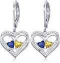 Valentines Day Gifts for Women, Heart Leverback Earrings Double Birthstone Dangle Earrings for Women, Love Jewelry for Her, Anniversary Birthday Gift for Mom Wife Girlfriend