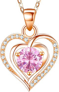 RIVIKO Heart Birthstone Pendant Necklace for Women 925 Sterling Silver Zirconia Necklaces Valentine's Day Anniversary Birthday Mothers Day Jewelry Gifts For Her Mother Wife