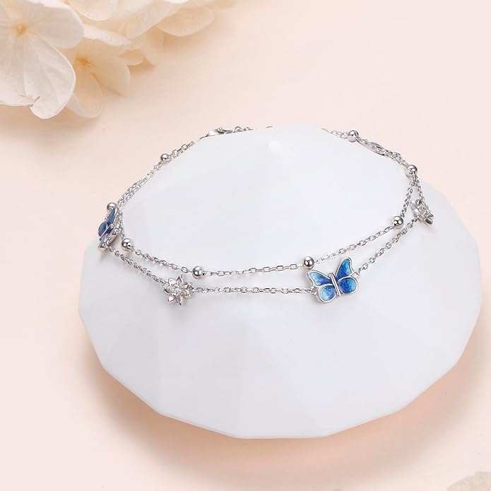 S925 Sterling Silver Ankle Bracelets Anchor/infinity/Starfish Anklet for Women Blue Opal Moonstone Anklet Foot Chain Beach Anklets Jewelry