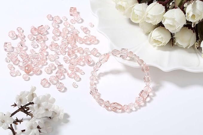 LAIDANLA 800PCS Glass Beads Pink Color Crystal Beads Assorted Crystal Beads with Container Box for DIY Necklace Bracelet Earring Jewelry Making