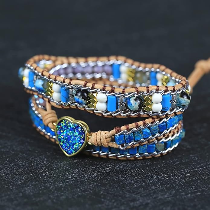 ZOSOJONA Women Wrap Bracelet Boho Natural Jasper Crystal Stone Beads Strand Bracelets