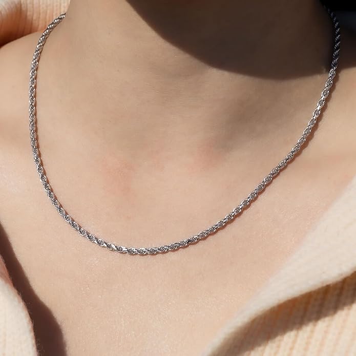 Fashion Necklace, White Gold and 18K Gold Plated Necklaces, Snake Chain, Rope Chain.Best Gift for Woman(16-18in)