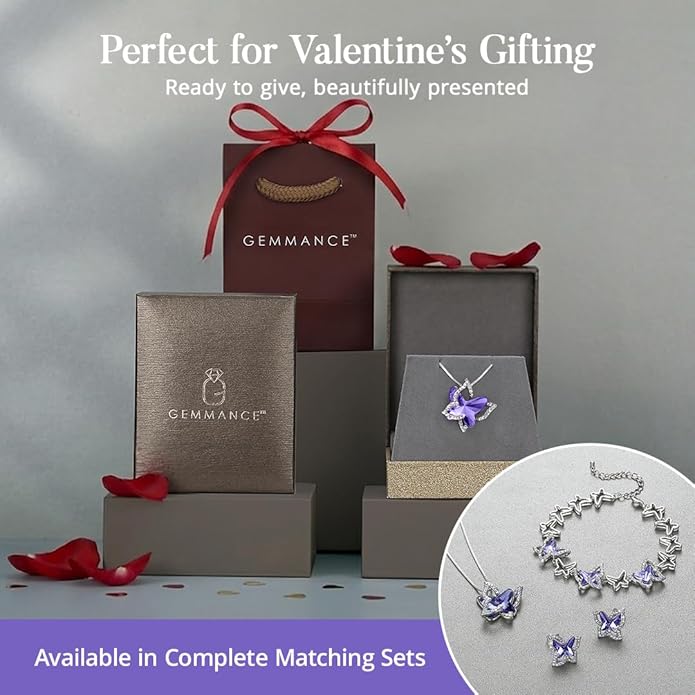 Valentine's Day Gift Butterfly Birthstone Crystal Necklace, Silver Tone with 18”+2” Chain, Necklace for Mother’s Day Anniversary Birthday Gifts for Women and Daughter