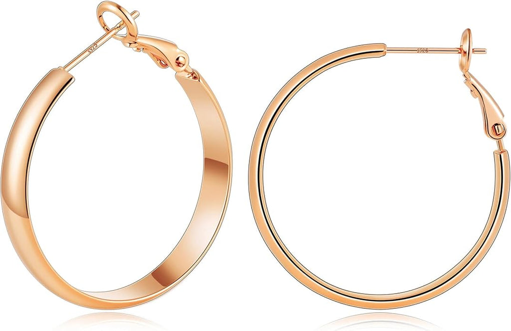Gacimy 14K Gold Plated Hoop Earrings for Women, 14k Real Gold Plated with 925 Sterling Silver Post, Hypoallergenic Lightweight Thick Hoops Earrings for Women Trendy