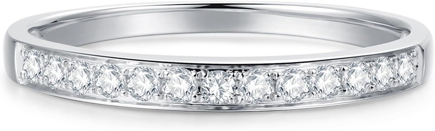 14K Gold Moissanite Wedding Bands, Womens Wedding Band Ring, 2mm Stacking Rings, 14K Gold Moissanite Eternity Band