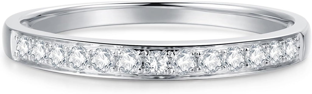 14K Gold Moissanite Wedding Bands, Womens Wedding Band Ring, 2mm Stacking Rings, 14K Gold Moissanite Eternity Band