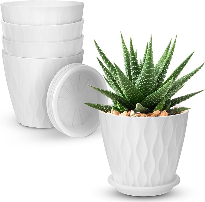 YNNICO 4 inch Plant Pots, 5 Pack Flower Pots Outdoor Indoor, Planters by AFamilyofGardenLovers