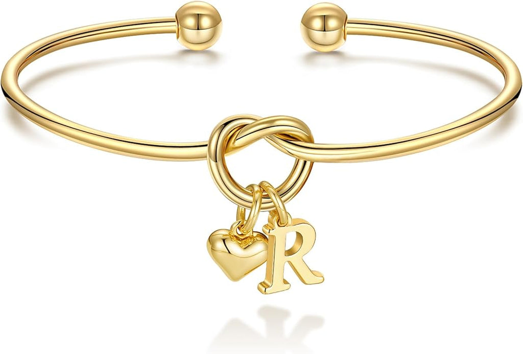 M MOOHAM Valentines Gifts for Her Teen Girls - Knot Initial Bracelets for Women Bridesmaids Proposal Gift Bridesmaid Gift Heart Initial Bracelet Friendship Bracelets Valentines Gifts for Women Sister