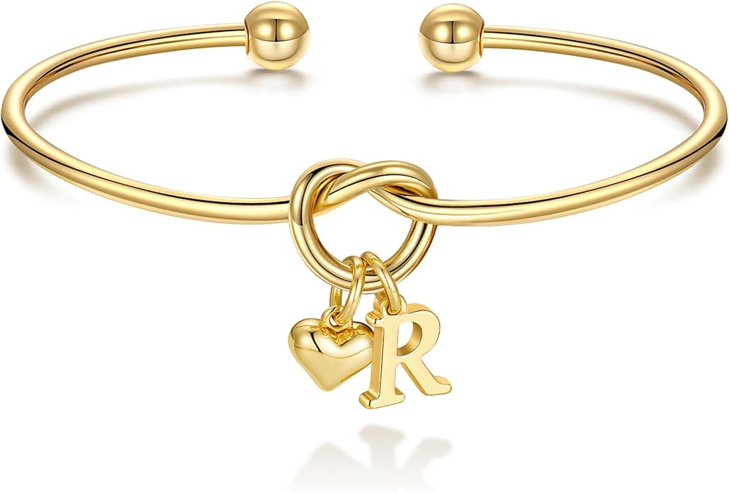 M MOOHAM Valentines Gifts for Her Teen Girls - Knot Initial Bracelets for Women Bridesmaids Proposal Gift Bridesmaid Gift Heart Initial Bracelet Friendship Bracelets Valentines Gifts for Women Sister