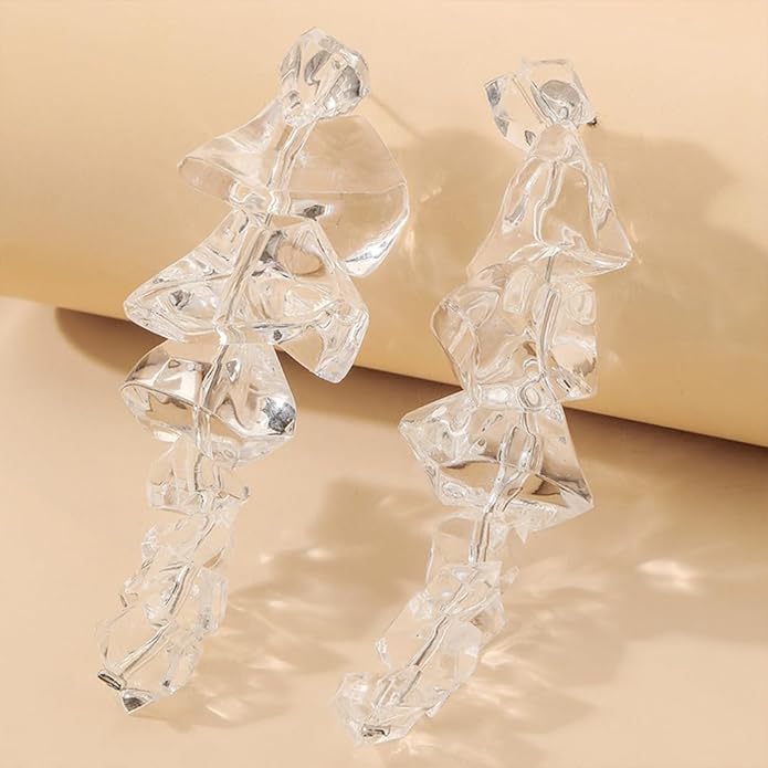 Long Clear Geometric Dangle Earrings for Women Fashion Transparent Irregular Crystal Ice Bar Drop Statement Earring Unique Bold Acrylic Hanging Jewelry