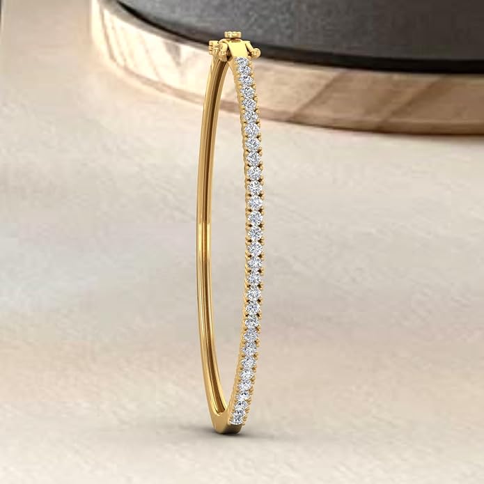 1.5 Carat Round Cut Prong Set Natural Diamond Womens Bangle Bracelet in 14K Gold (SI1-SI2 Clarity)