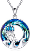 TOUPOP Sea Turtle/Mermaid/Dolphin/Shell/Starfish/Conch/Seahorse Necklace for Women Sterling Silver Ocean Pendant Necklace with Crystal Ocean Beach Charm Jewelry Birthday Christmas Gifts