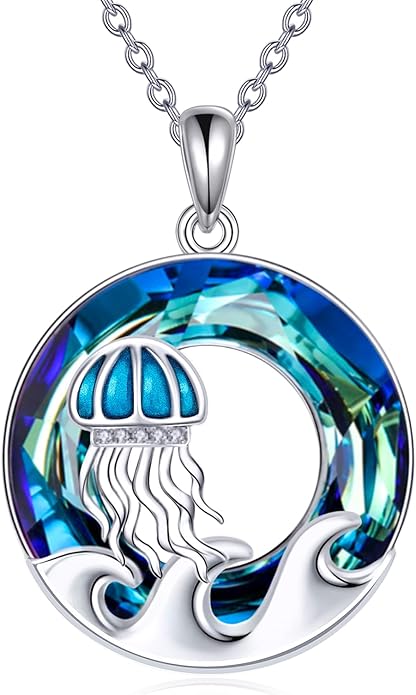 TOUPOP Sea Turtle/Mermaid/Dolphin/Shell/Starfish/Conch/Seahorse Necklace for Women Sterling Silver Ocean Pendant Necklace with Crystal Ocean Beach Charm Jewelry Birthday Christmas Gifts