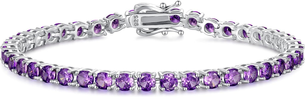 FANCIME Birthstone Bracelet Sterling Silver Gemstone Tennis Bracelets Fine Jewelry Wedding Bridal Prom Birthday Gift for Women Her, Length 7.2 Inch Width 4mm