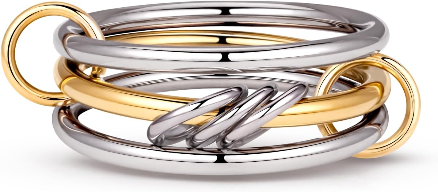 Gelbesty Stackable Gold Silver Band Rings for Women, Statement Chunky Cubic Zirconia Rings, Fashion Unique Designer Mixed Metal Jewelry Size 5/6/7/8/9/10/11