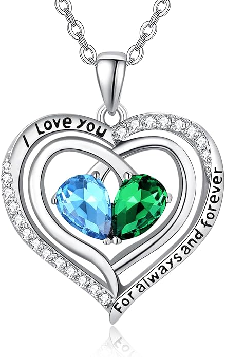 Valentine's Day Gifts for Wife 925 Sterling Silver Double Birthstone Pendant Necklaces I Love You for Always and Forever Necklace Anniversary Birthday Gifts for Wife Girlfriend Mom Her