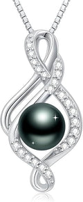 Tahitian Black Pearl 18K White Gold Plated Sterling Silver Heart/Infinity/Four Leaf Clover Pendant Necklace Jewelry Gifts for Women Wife Mom Girlfriend Wedding Birthday Anniversary Christmas