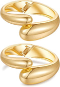 2pcs Gold Bangle Bracelets for Women, Trendy Hinged Cuff Open Wide Chunky Gold Bracelet Stack Arm Cuff Jewelry for Women