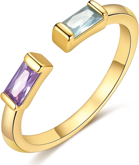 WFYOU Gold Birthstone Rings for Women - Non Tarnish Dainty 14K Gold Plated Stackable CZ Rings for Her & Couples - Personalized Jewelry Gift for Birthday