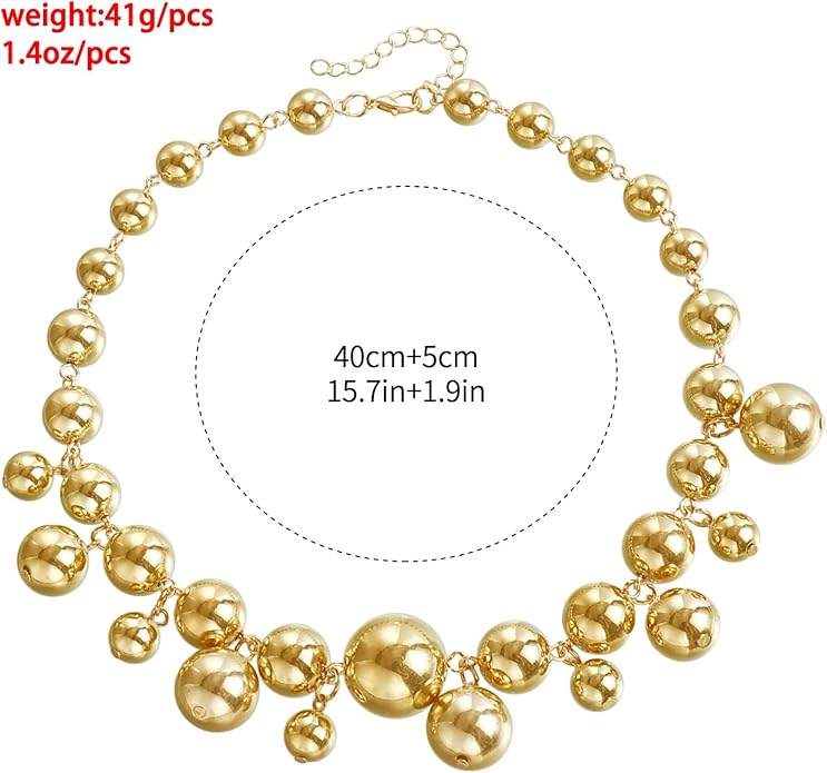 Chunky Gold Beads Necklaces for Women,Vintage Exaggeration Necklace Statement Punk Big Thick Beaded Necklace Fashion Classic Jewelry