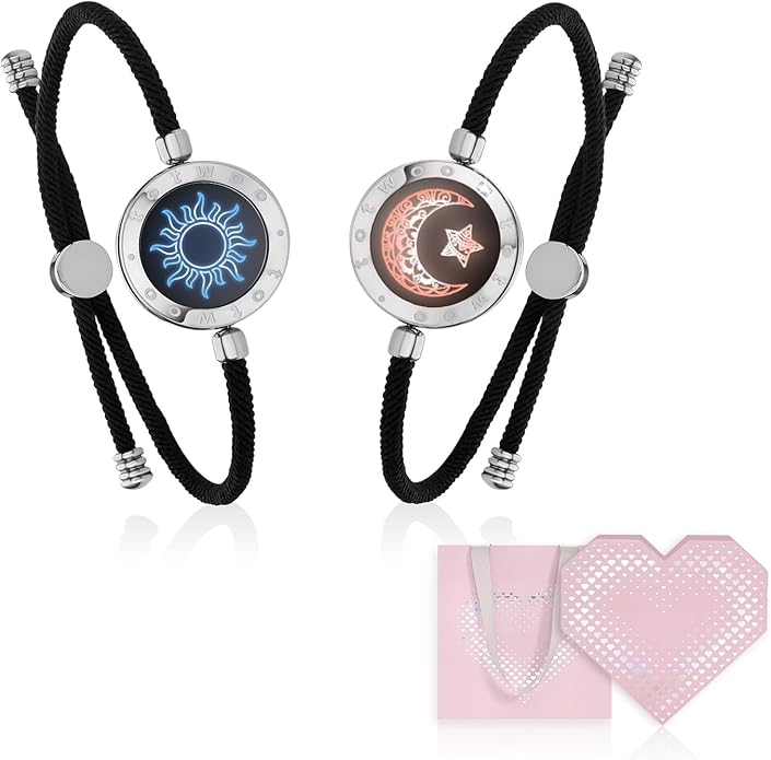 TOTWOO Long Distance Touch Bracelets for Couples, Smart Light & Vibration Love Jewelry, Long Distance Valentines Day Gifts for Him Her Women Men, One-to-One Bluetooth Pairing via App