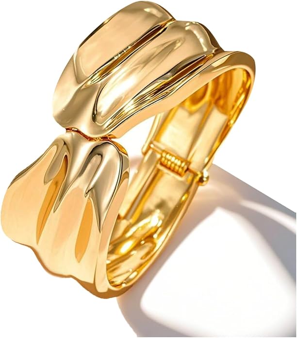 Gold Chunky Bangle Bracelet for Women Adjustable Twist Cuff Design Tarnish-proof Stackable Jewelry Gift