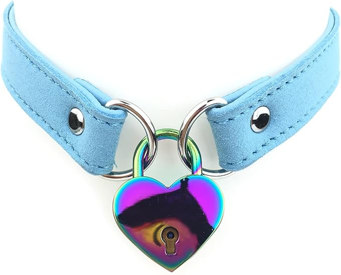 Succuba Padlock Choker Collar Necklace with Lock and Key Heart Lock Choker for Women and Men (G, 14)